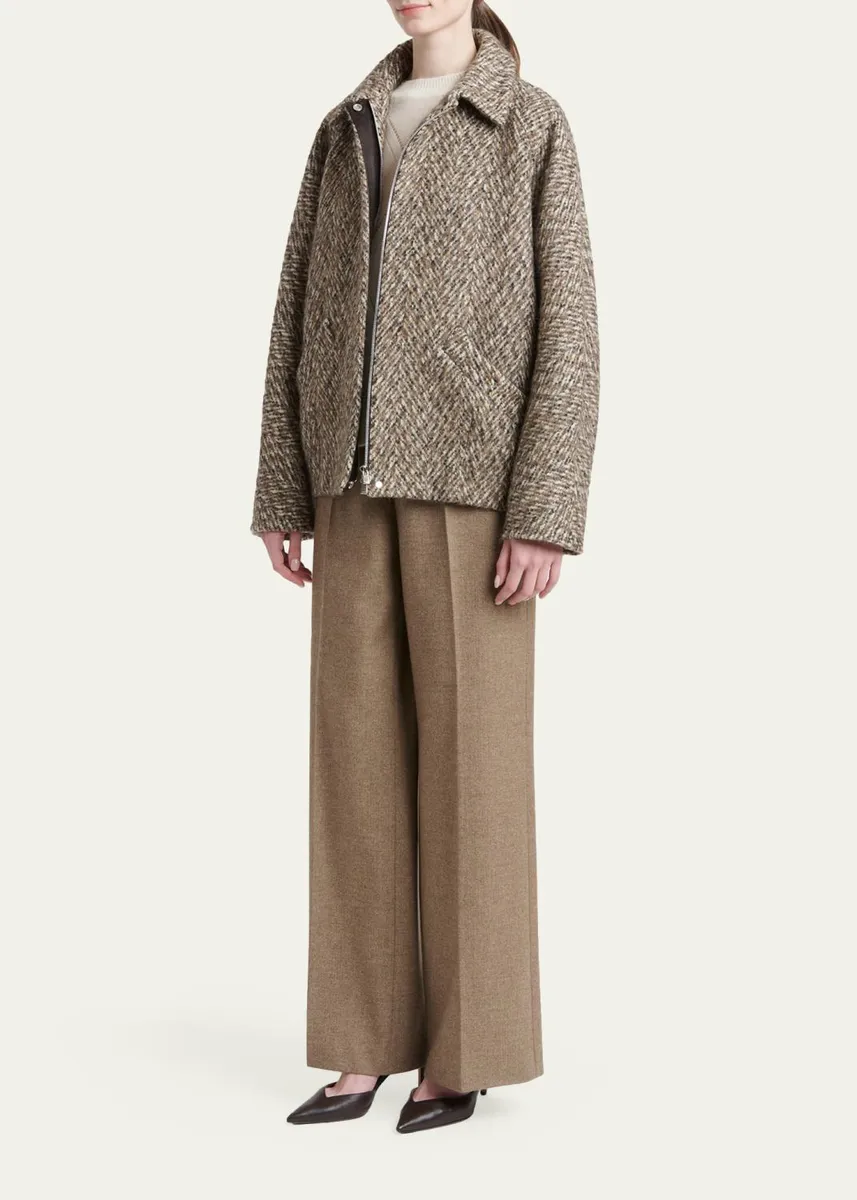 Kiton Herringbone Wool-Cashmere Wide-Leg Trousers | Thumbnail 2 Kiton Herringbone Wool-Cashmere Wide-Leg Trousers | Thumbnail 2