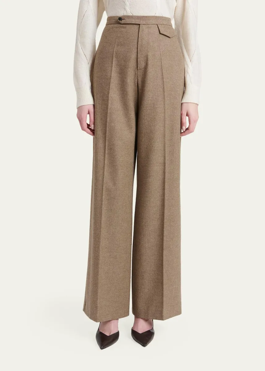 Kiton Herringbone Wool-Cashmere Wide-Leg Trousers | Thumbnail 4 Kiton Herringbone Wool-Cashmere Wide-Leg Trousers | Thumbnail 4