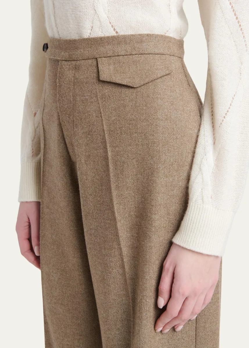 Kiton Herringbone Wool-Cashmere Wide-Leg Trousers | Thumbnail 5 Kiton Herringbone Wool-Cashmere Wide-Leg Trousers | Thumbnail 5