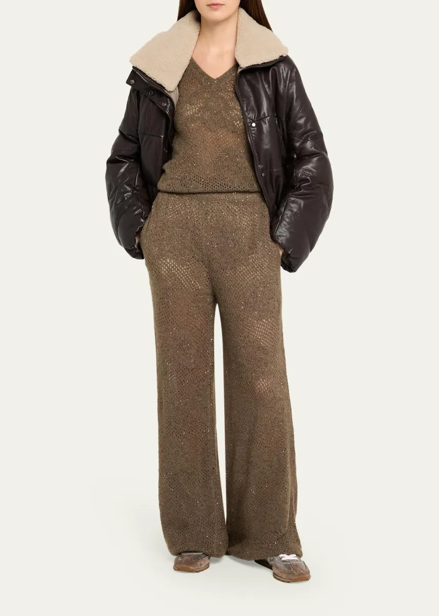 Brunello Cucinelli Diamante Paillette Mohair Open-Knit V-Neck Sweater | Thumbnail 2 Brunello Cucinelli Diamante Paillette Mohair Open-Knit V-Neck Sweater | Thumbnail 2