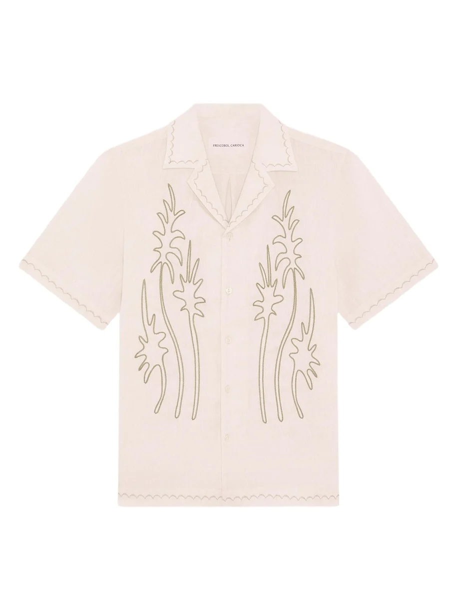 Frescobol Carioca Men's Linen Embroidered-Palm Camp Shirt