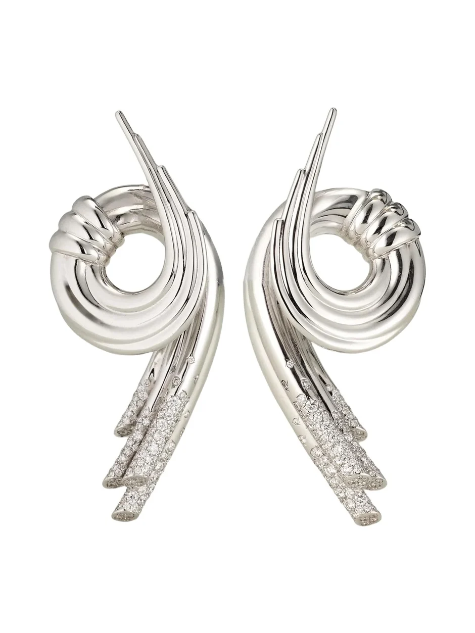 TABAYER 18K White Gold Diamond Coiled Earrings