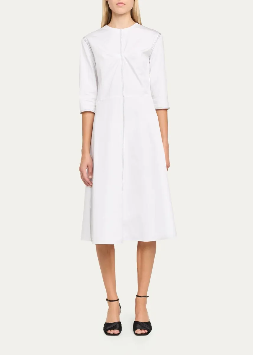 Marni 3/4-Sleeve Cotton Midi A-Line Dress | Thumbnail 2