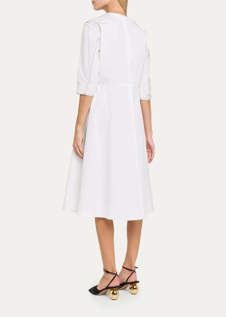 Marni 3/4-Sleeve Cotton Midi A-Line Dress | Thumbnail 3