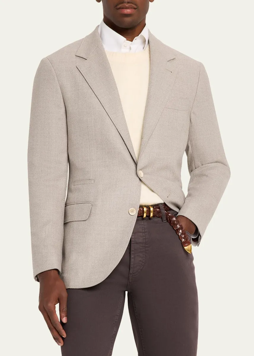 Brunello Cucinelli Men's Wool Flap Pocket Single-Breasted Suit Jacket | Thumbnail 4 Brunello Cucinelli Men's Wool Flap Pocket Single-Breasted Suit Jacket | Thumbnail 4