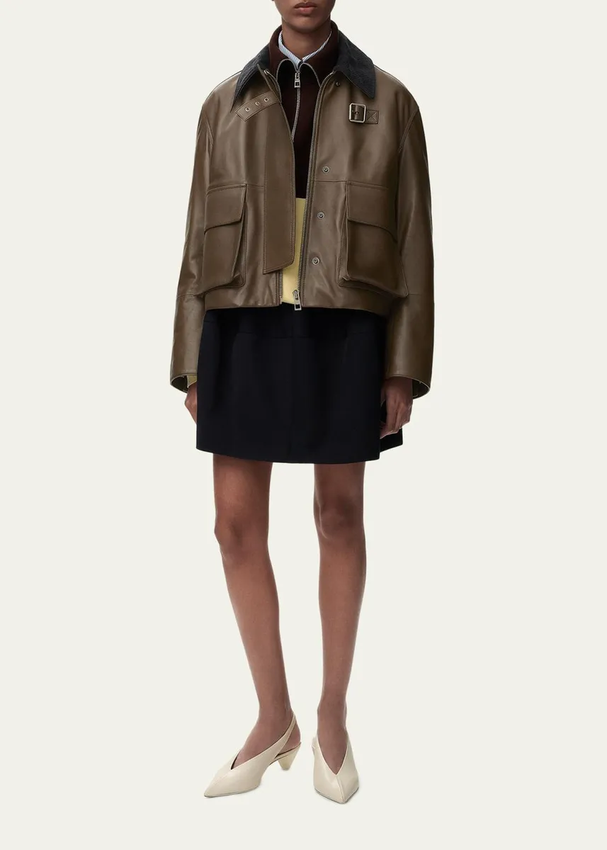 Loewe Corduroy-Collar Leather Utility Jacket | Thumbnail 2