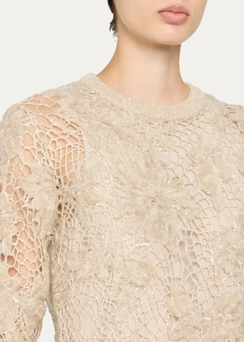 Brunello Cucinelli Mohair Sparkling Floral Embroidered Mesh Dress | Thumbnail 5 Brunello Cucinelli Mohair Sparkling Floral Embroidered Mesh Dress | Thumbnail 5