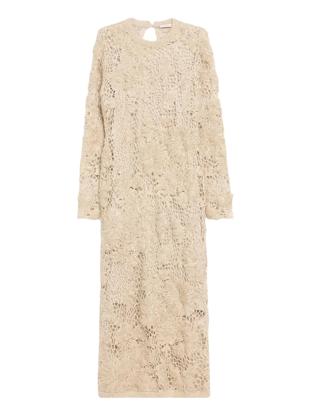 Brunello Cucinelli Mohair Sparkling Floral Embroidered Mesh Dress