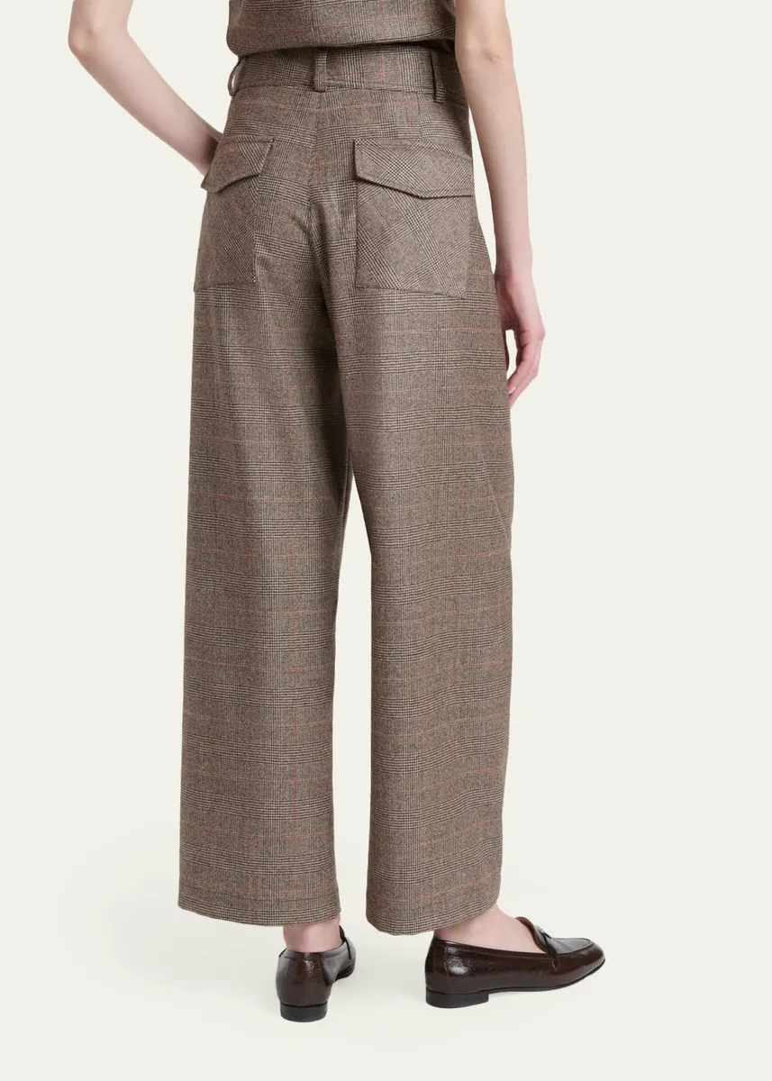Kiton Wool-Cashmere Check Barrel-Leg Trousers | Thumbnail 3
