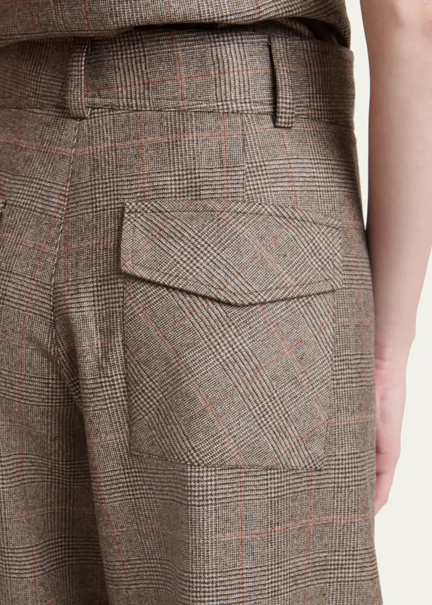 Kiton Wool-Cashmere Check Barrel-Leg Trousers | Thumbnail 5