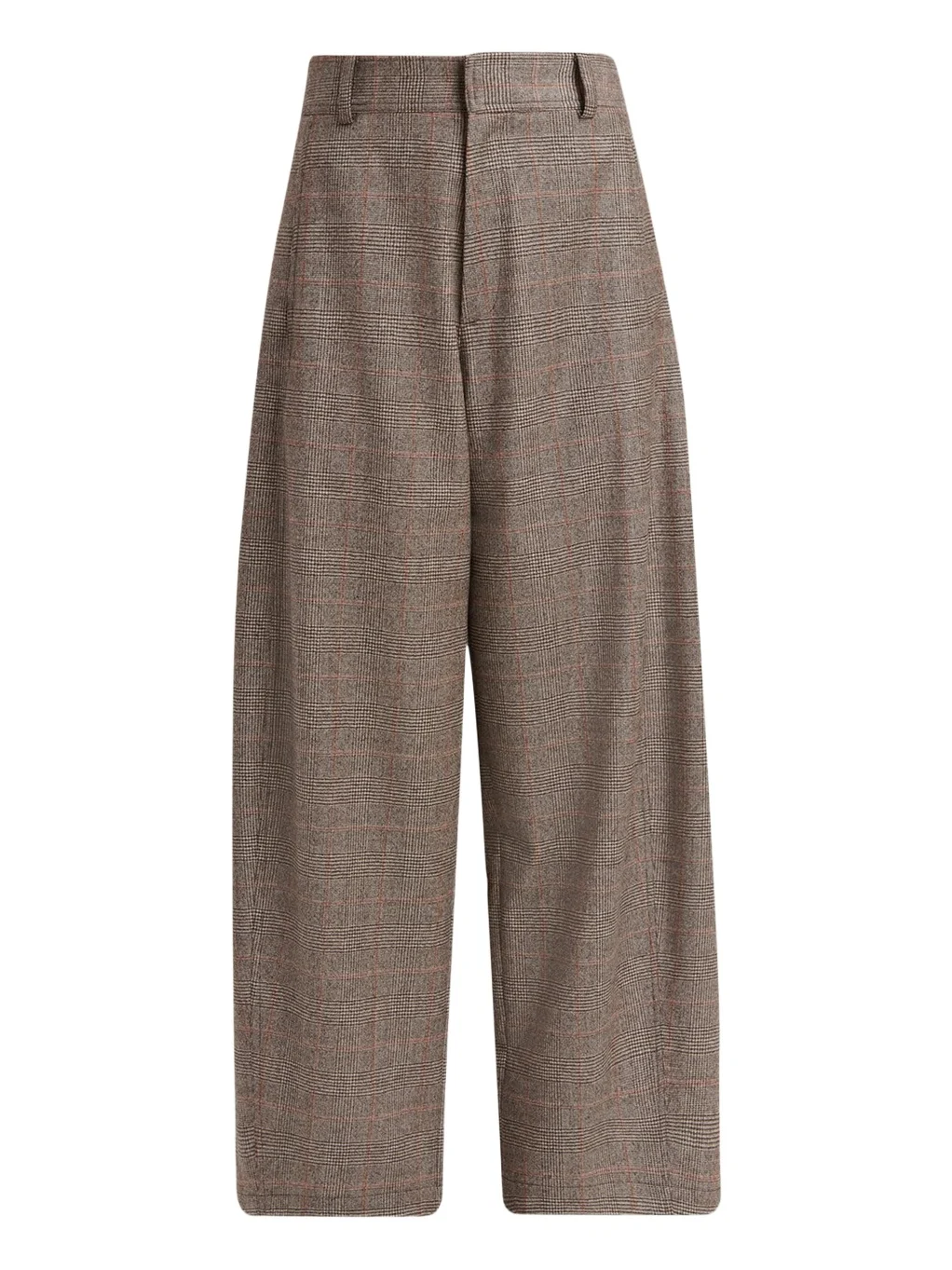 Wool-Cashmere Check Barrel-Leg Trousers