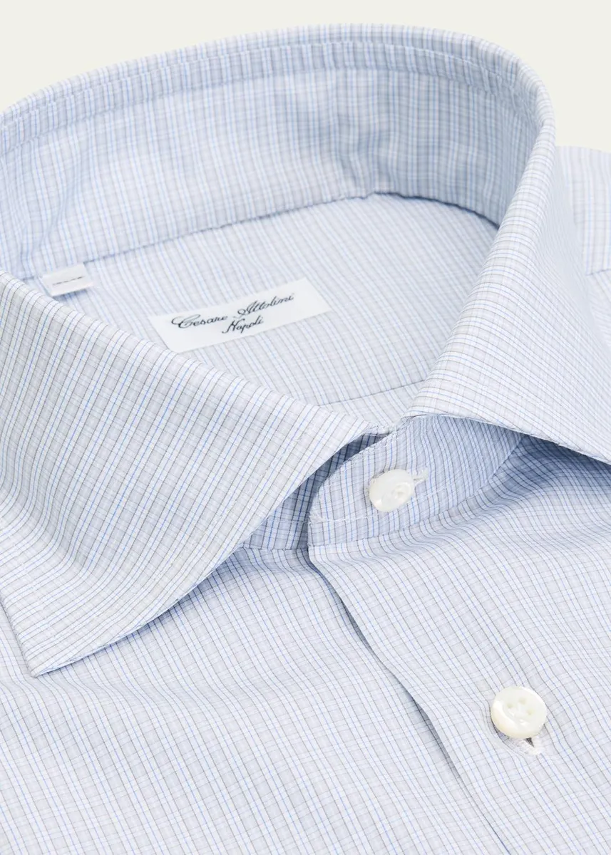 Cesare Attolini Men's Micro-Plaid Cotton Dress Shirt | Thumbnail 2 Cesare Attolini Men's Micro-Plaid Cotton Dress Shirt | Thumbnail 2