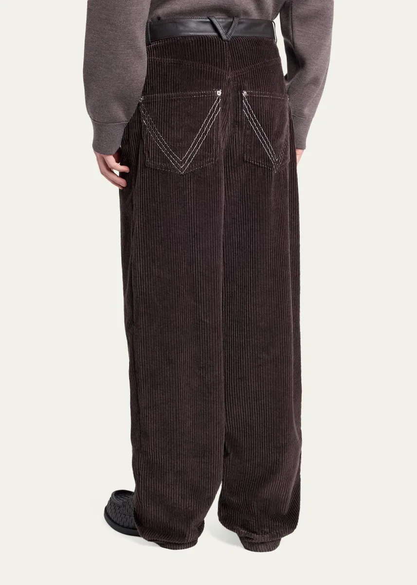 Bottega Veneta Men's Corduroy Leather-Trim Wide-Leg Pants | Thumbnail 3
