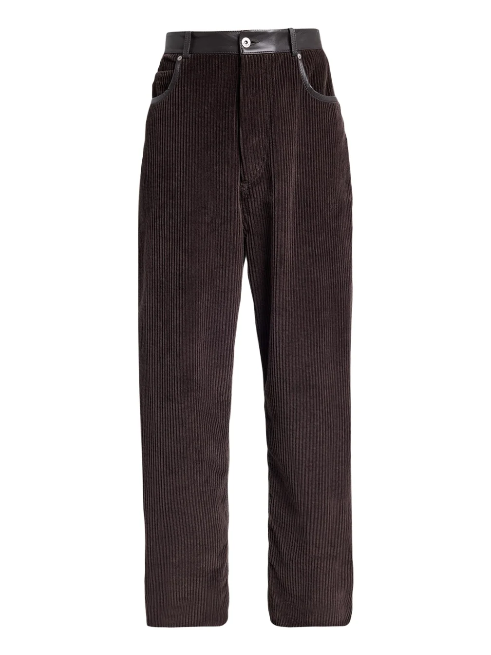 Bottega Veneta Men's Corduroy Leather-Trim Wide-Leg Pants