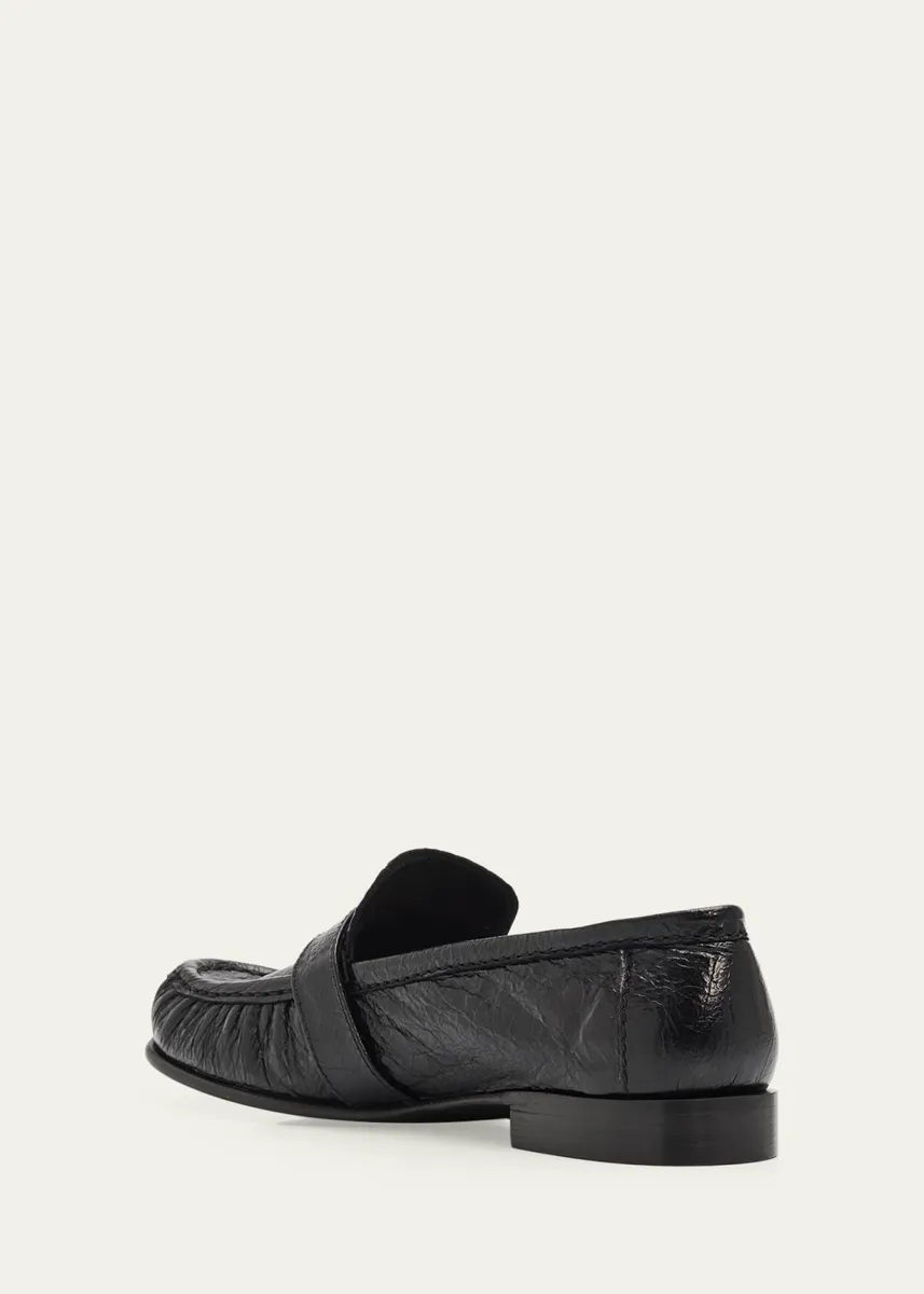 Miu Miu Crinkled Leather Buckled Moccasin Loafers | Thumbnail 4