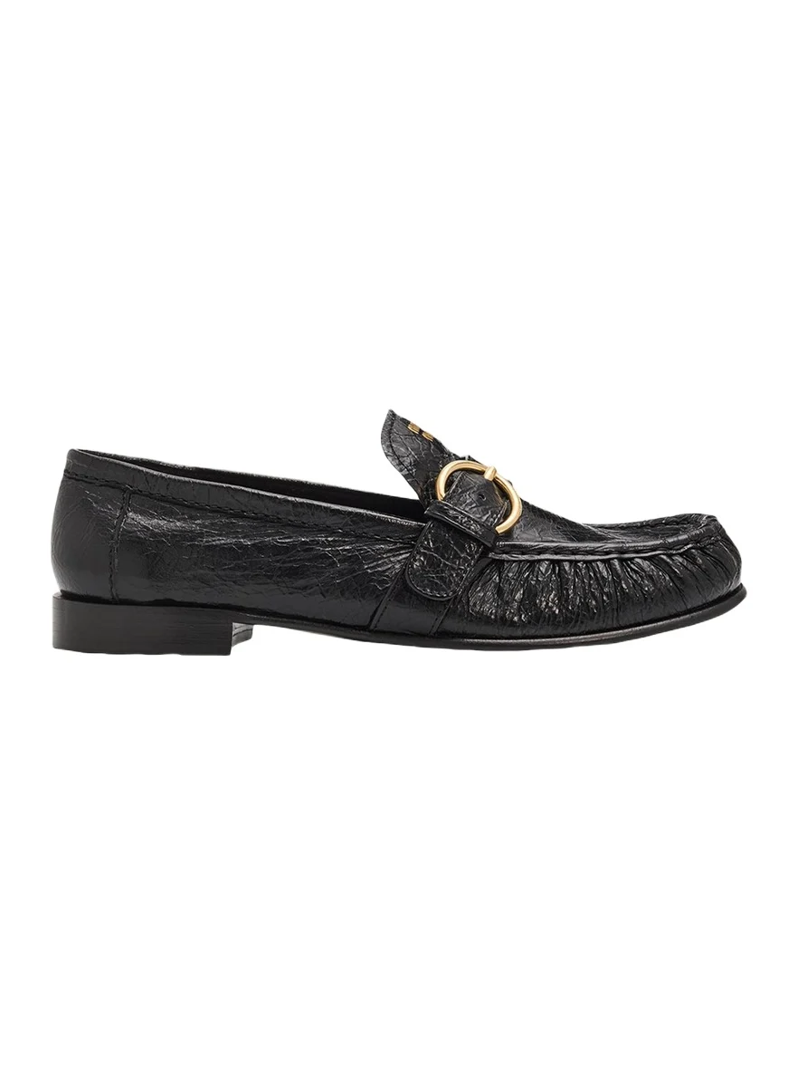 Crinkled Leather Buckled Moccasin Loafers Crinkled Leather Buckled Moccasin Loafers