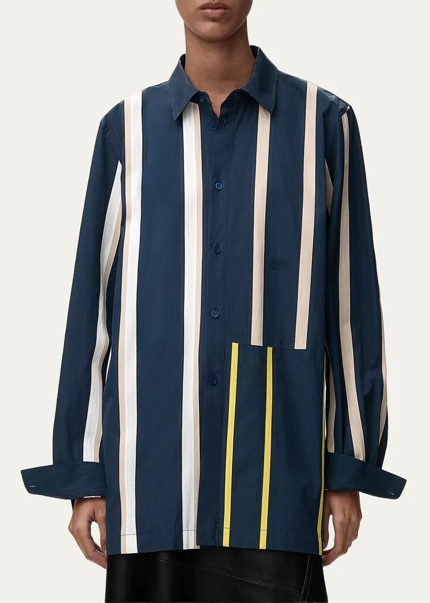 Loewe Stripe Paneled Button-Down Shirt | Thumbnail 4 Loewe Stripe Paneled Button-Down Shirt | Thumbnail 4
