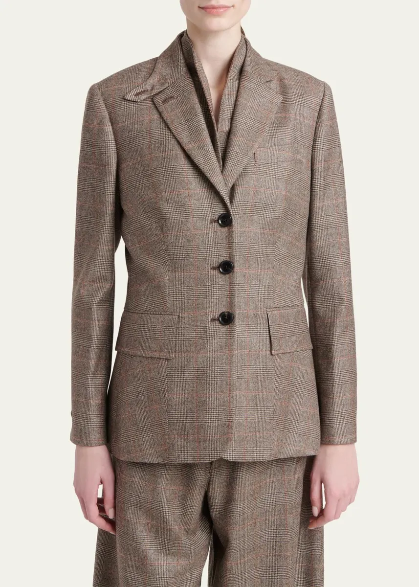 Kiton Wool-Cashmere Check Single-Breasted Jacket | Thumbnail 4 Kiton Wool-Cashmere Check Single-Breasted Jacket | Thumbnail 4
