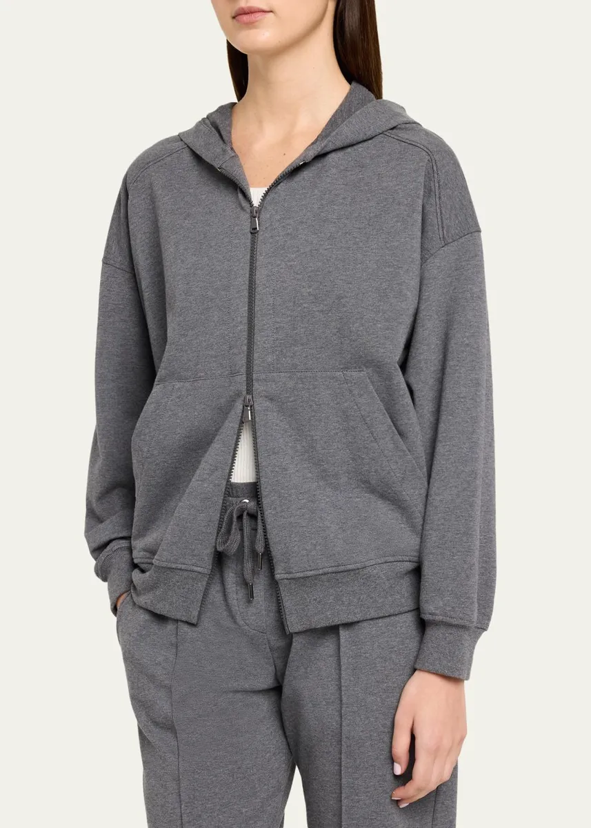 Brunello Cucinelli Light Cotton Fleece Zip Track Jacket | Thumbnail 4 Brunello Cucinelli Light Cotton Fleece Zip Track Jacket | Thumbnail 4