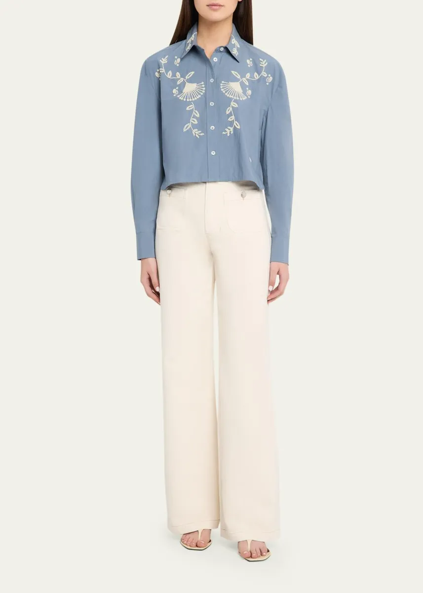 Veronica Beard Aderes Embroidered Cropped Cotton Shirt | Thumbnail 2