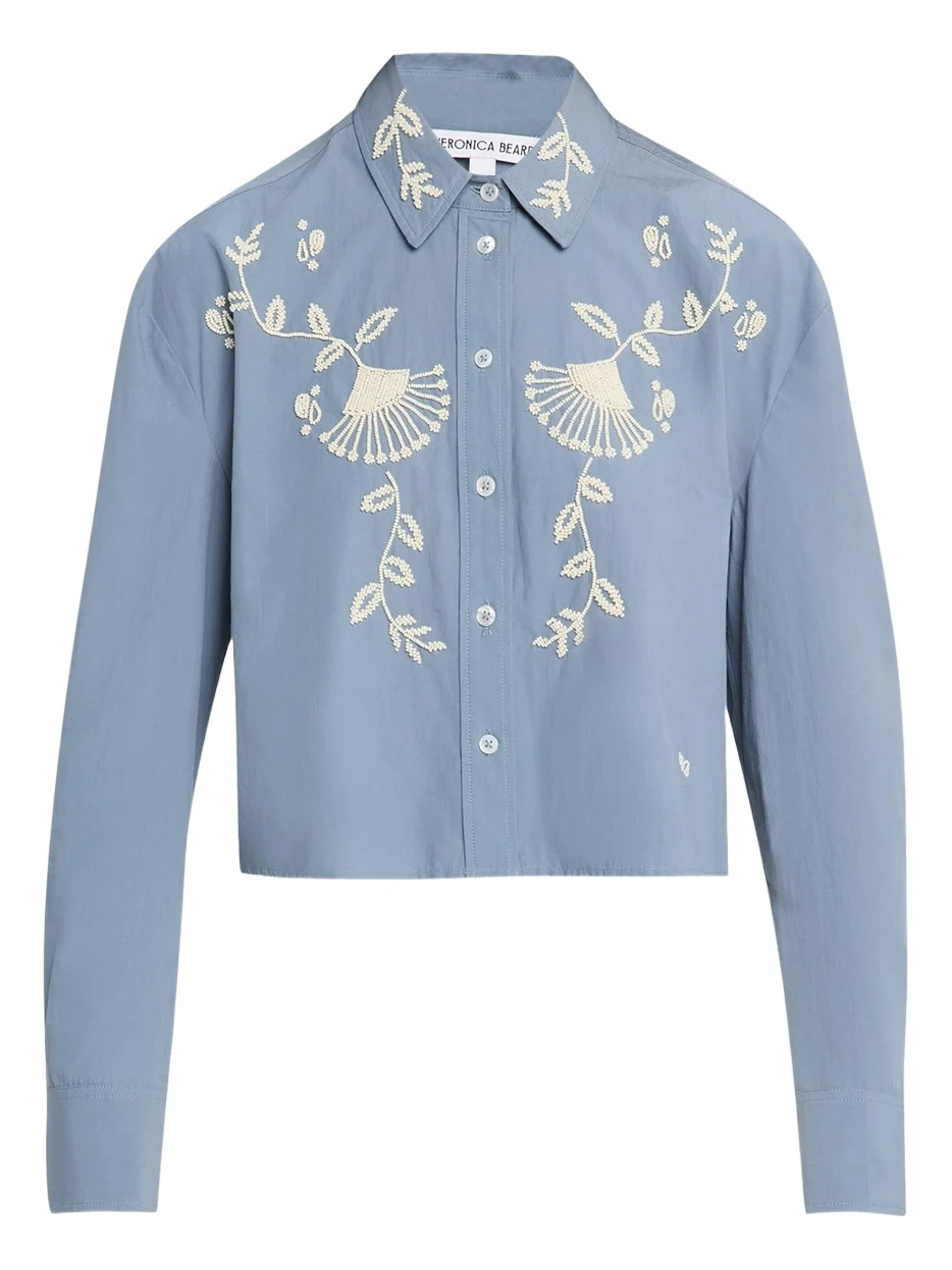 Aderes Embroidered Cropped Cotton Shirt