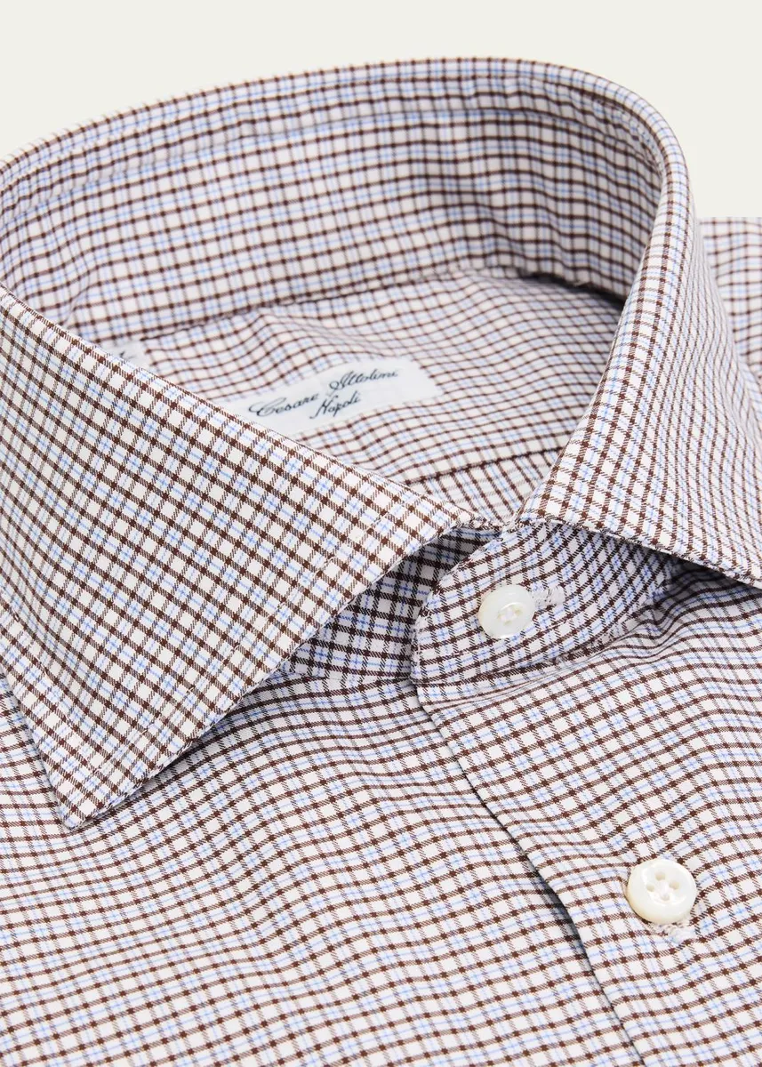 Cesare Attolini Men's Cotton and Cashmere Micro-Plaid Button-Down Shirt | Thumbnail 2 Cesare Attolini Men's Cotton and Cashmere Micro-Plaid Button-Down Shirt | Thumbnail 2
