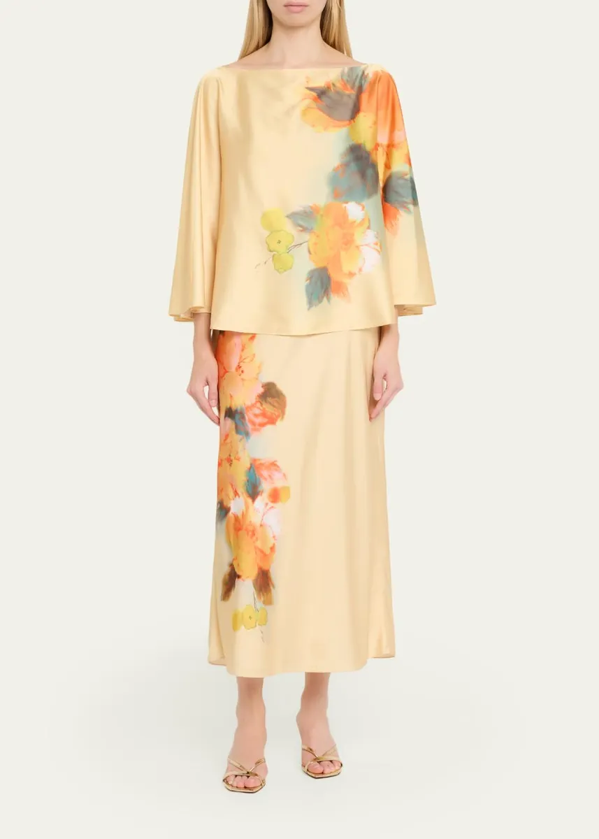 Cinq à Sept Carole Watercolor Floral Midi Skirt | Thumbnail 2