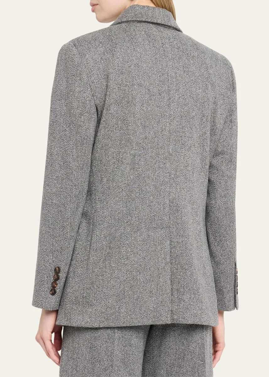 Brunello Cucinelli Wool-Mohair Herringbone Blazer | Thumbnail 3
