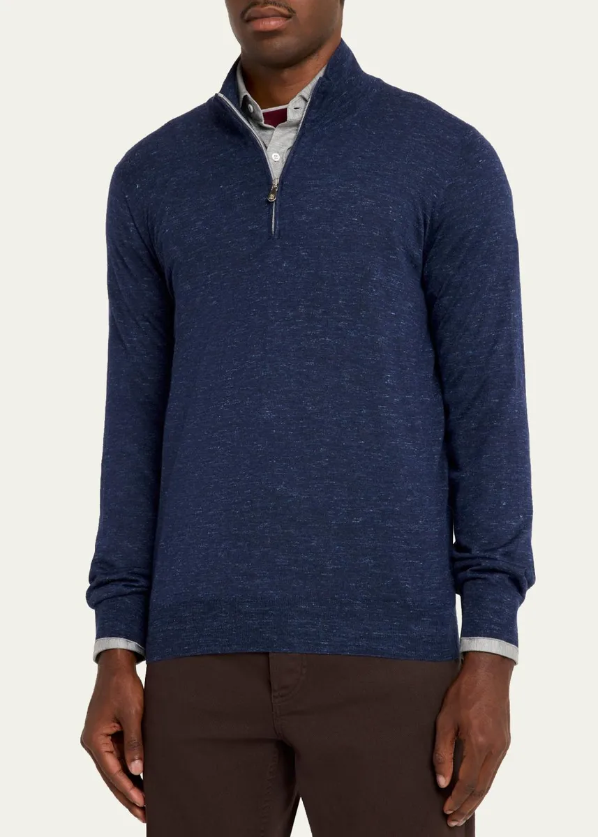 Brunello Cucinelli Men's Cashmere-Blend Quarter-Zip Sweater | Thumbnail 4