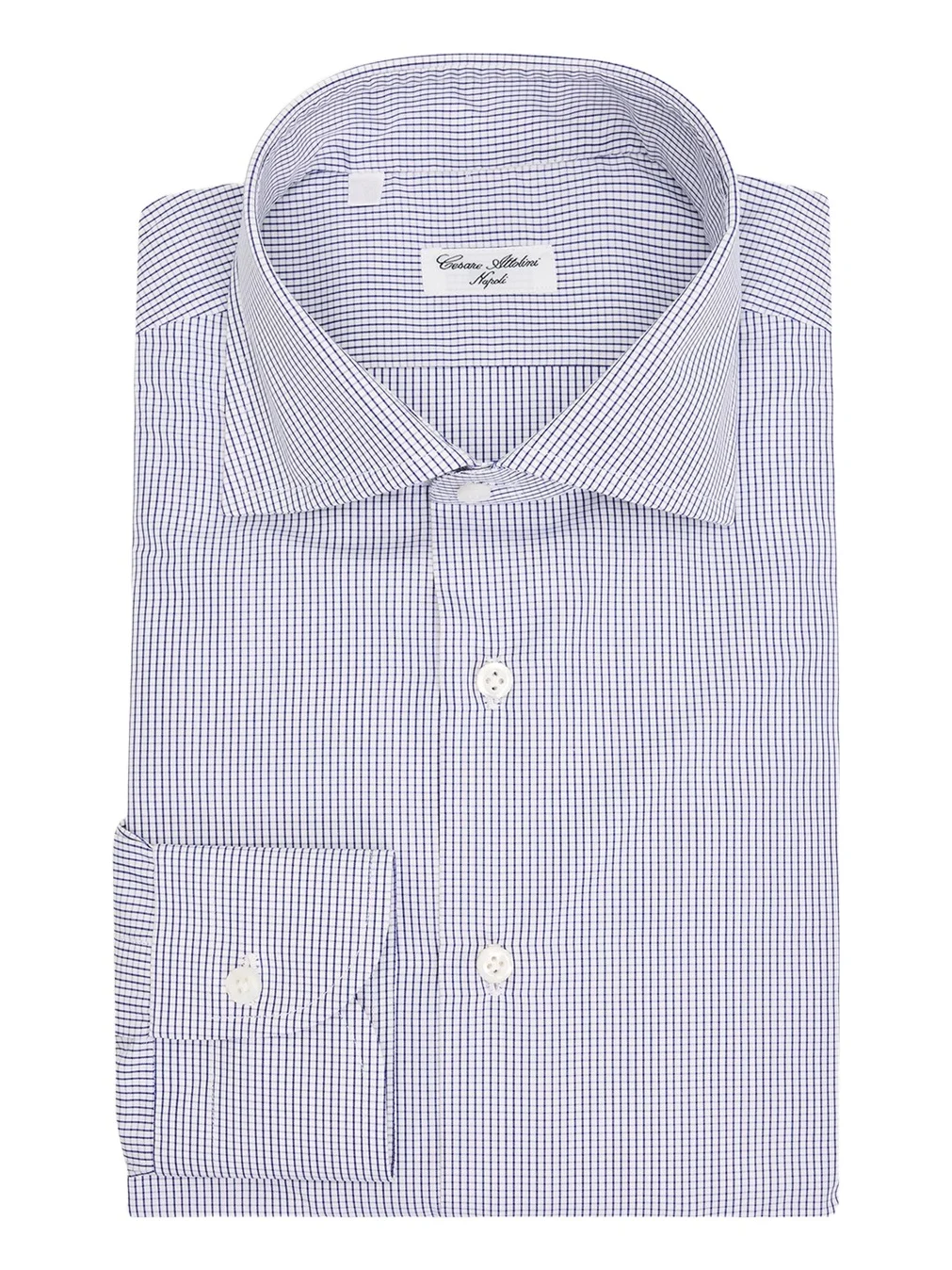 Cesare Attolini Men's Micro-Grid Check Cotton Dress Shirt