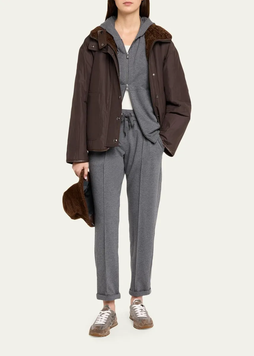 Brunello Cucinelli Monili-Trim Cotton Fleece Tapered-Leg Ankle Track Pants | Thumbnail 2 Brunello Cucinelli Monili-Trim Cotton Fleece Tapered-Leg Ankle Track Pants | Thumbnail 2