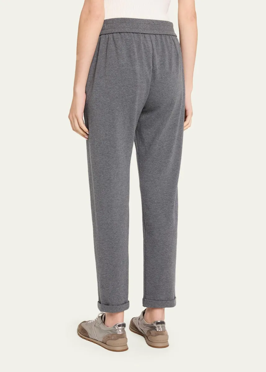 Brunello Cucinelli Monili-Trim Cotton Fleece Tapered-Leg Ankle Track Pants | Thumbnail 3 Brunello Cucinelli Monili-Trim Cotton Fleece Tapered-Leg Ankle Track Pants | Thumbnail 3