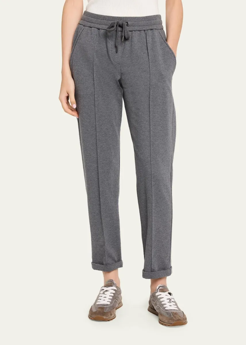 Brunello Cucinelli Monili-Trim Cotton Fleece Tapered-Leg Ankle Track Pants | Thumbnail 4 Brunello Cucinelli Monili-Trim Cotton Fleece Tapered-Leg Ankle Track Pants | Thumbnail 4