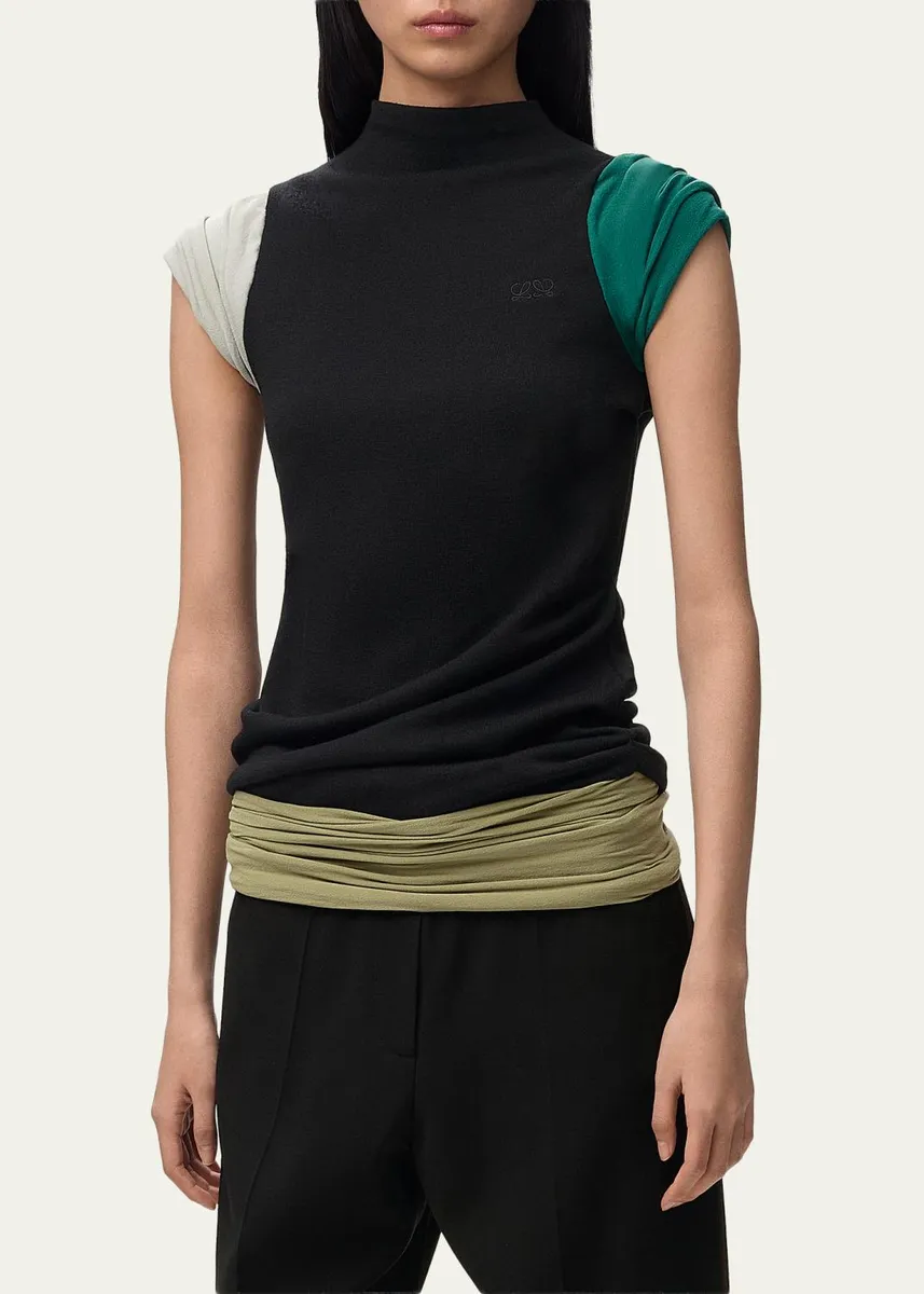 Loewe Mock-Neck Colorblock Cap-Sleeve Knit Top | Thumbnail 4 Loewe Mock-Neck Colorblock Cap-Sleeve Knit Top | Thumbnail 4
