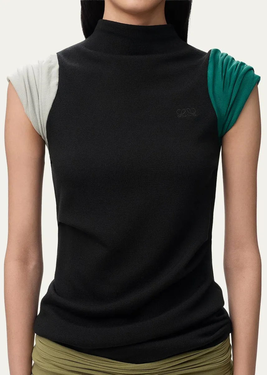 Loewe Mock-Neck Colorblock Cap-Sleeve Knit Top | Thumbnail 5 Loewe Mock-Neck Colorblock Cap-Sleeve Knit Top | Thumbnail 5