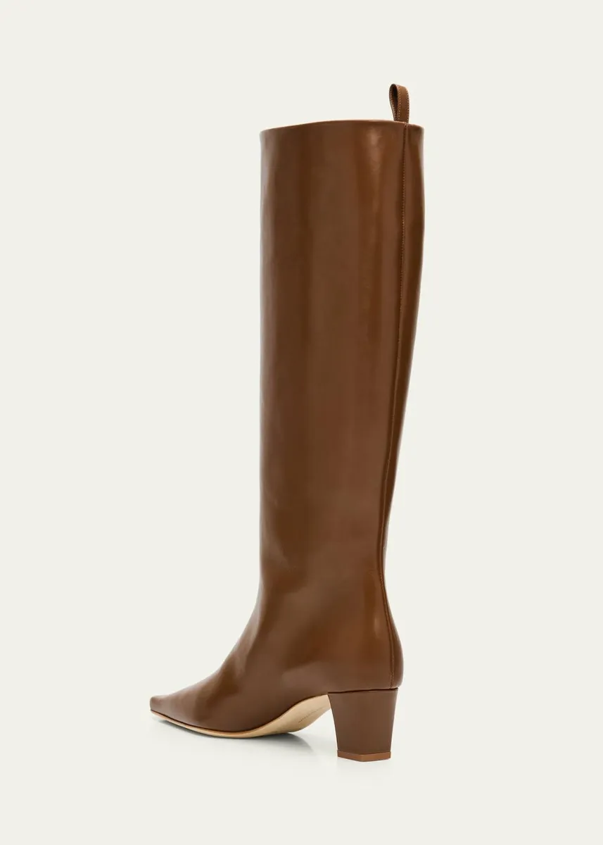 Manolo Blahnik 50mm Leather Knee-High Low-Heel Boots | Thumbnail 2