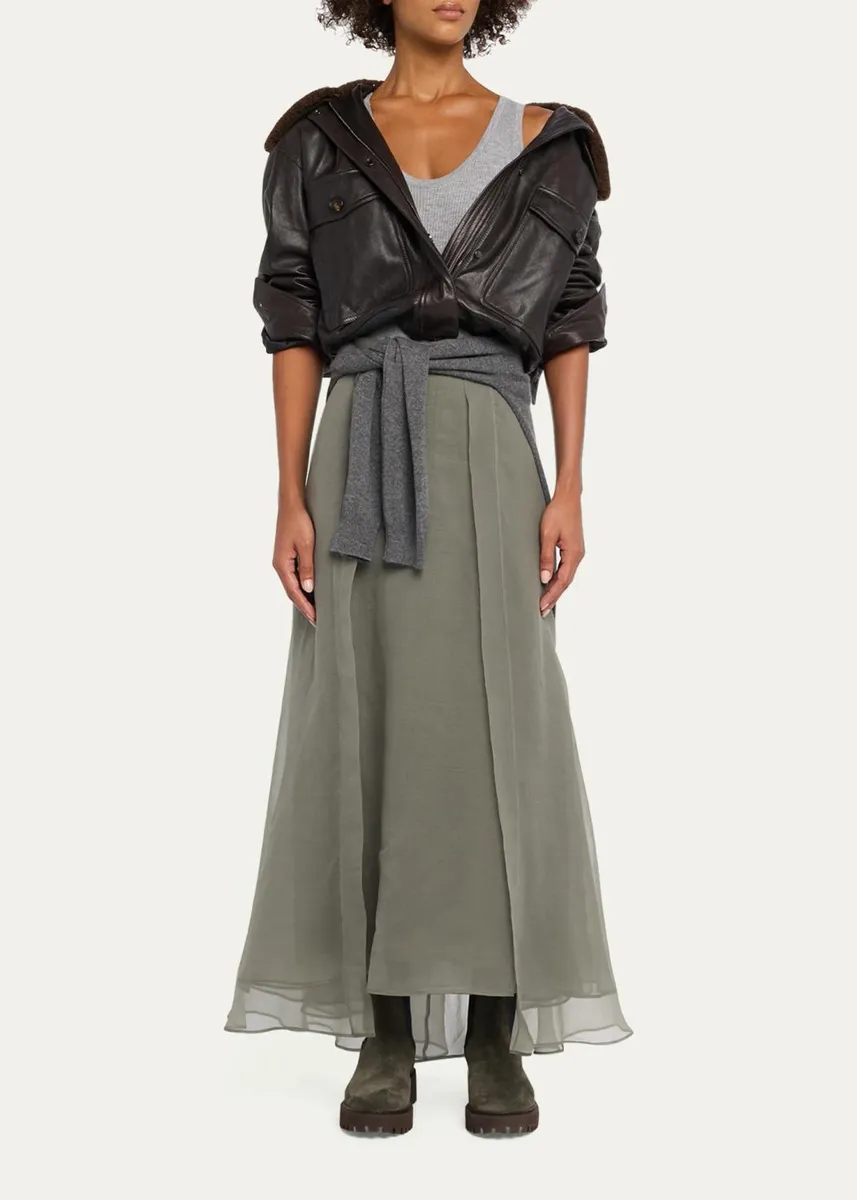 Brunello Cucinelli Layered Crispy Silk Maxi Circle Skirt | Thumbnail 2 Brunello Cucinelli Layered Crispy Silk Maxi Circle Skirt | Thumbnail 2