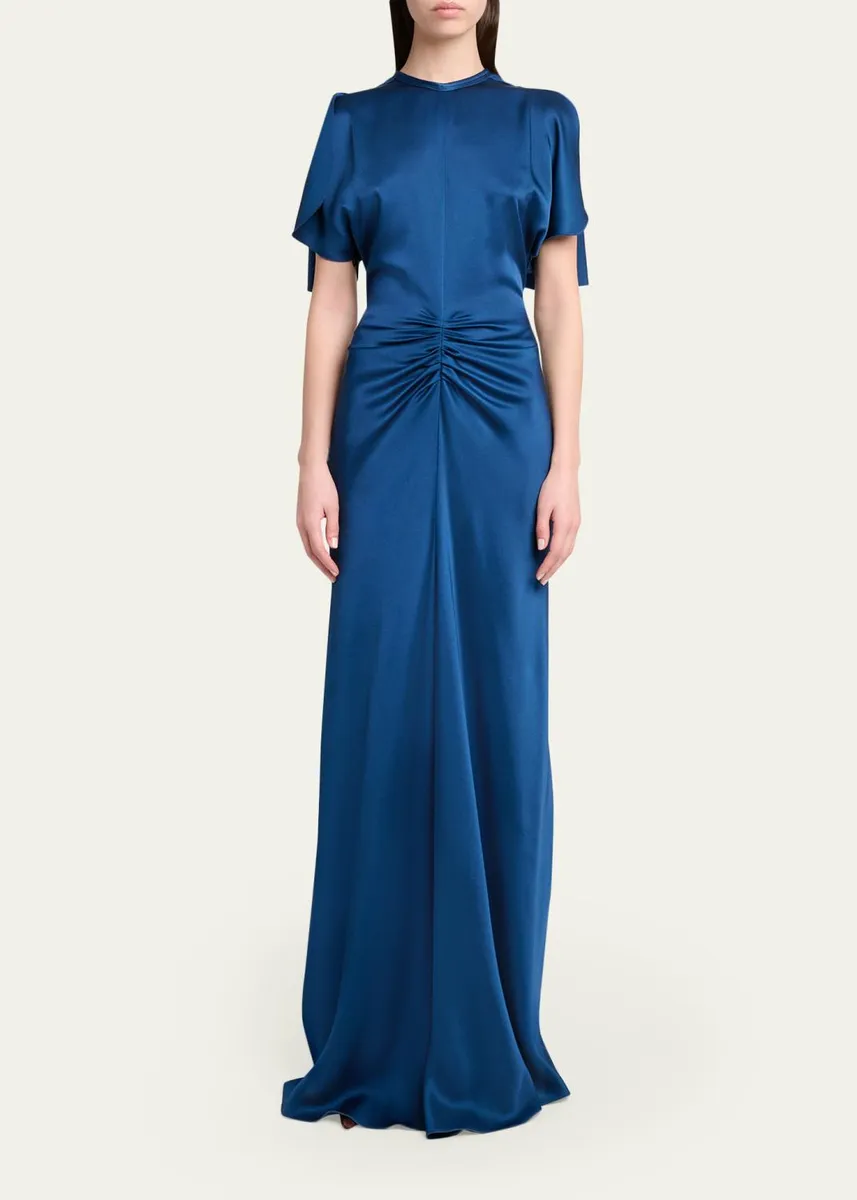 Victoria Beckham Gathered Waist Flutter-Sleeve Satin Gown | Thumbnail 2 Victoria Beckham Gathered Waist Flutter-Sleeve Satin Gown | Thumbnail 2