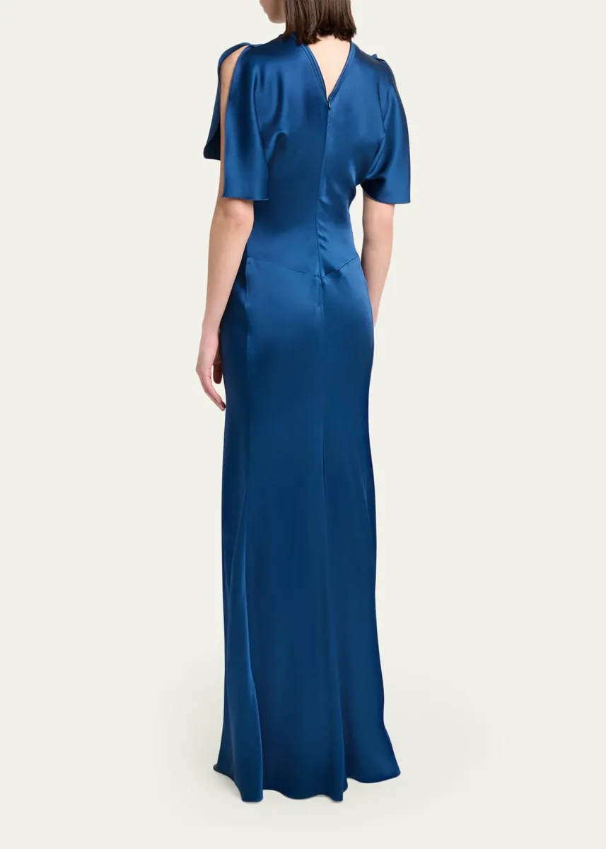 Victoria Beckham Gathered Waist Flutter-Sleeve Satin Gown | Thumbnail 3 Victoria Beckham Gathered Waist Flutter-Sleeve Satin Gown | Thumbnail 3