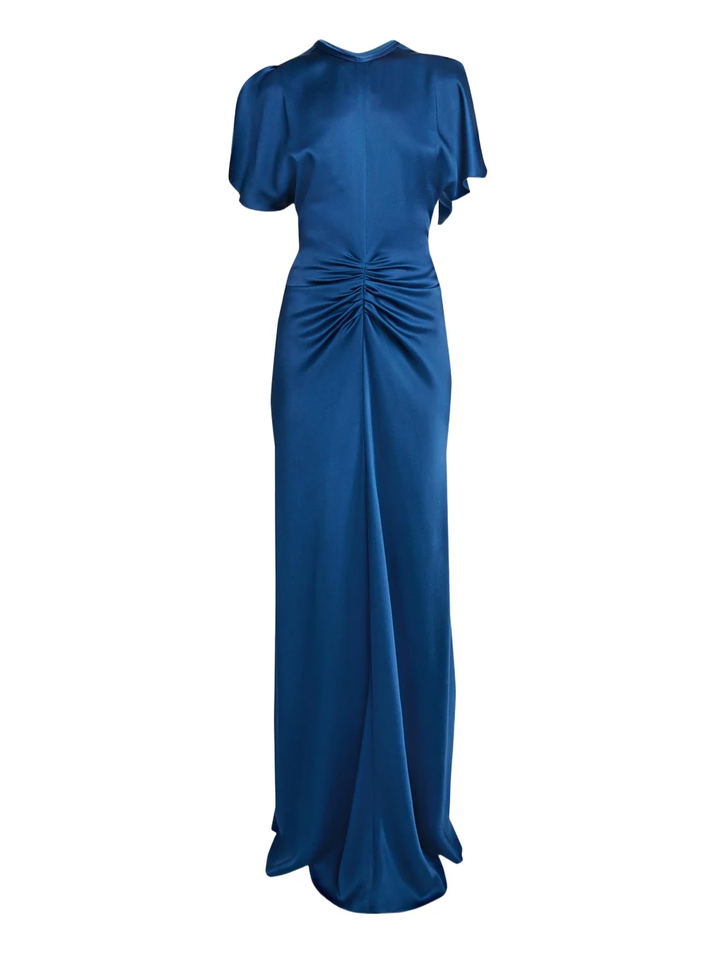 Victoria Beckham Gathered Waist Flutter-Sleeve Satin Gown