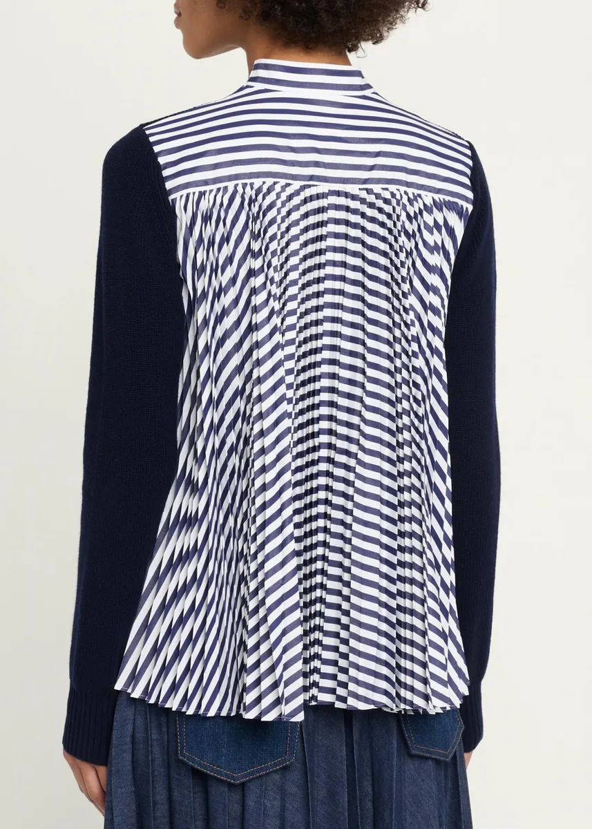 Sacai Wool Knit And Cotton Poplin V-Neck Cardigan | Thumbnail 3