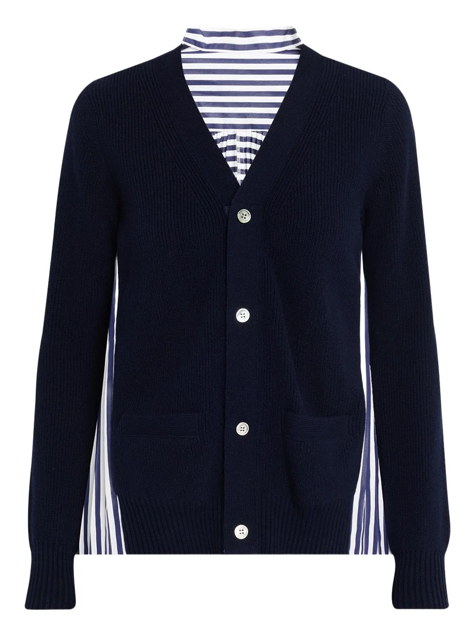Sacai Wool Knit And Cotton Poplin V-Neck Cardigan
