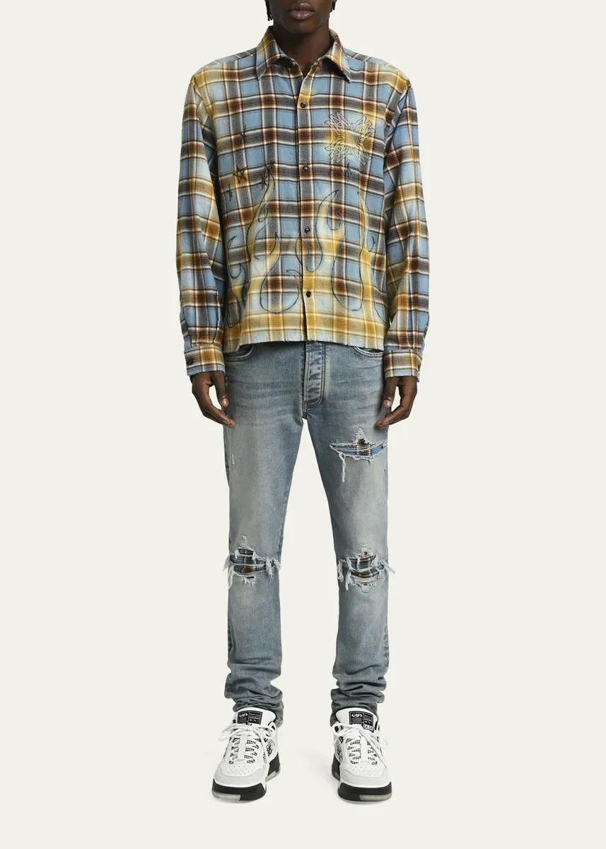 AMIRI Men's Cotton Plaid MA Quad Flames Button-Down Shirt | Thumbnail 2 AMIRI Men's Cotton Plaid MA Quad Flames Button-Down Shirt | Thumbnail 2