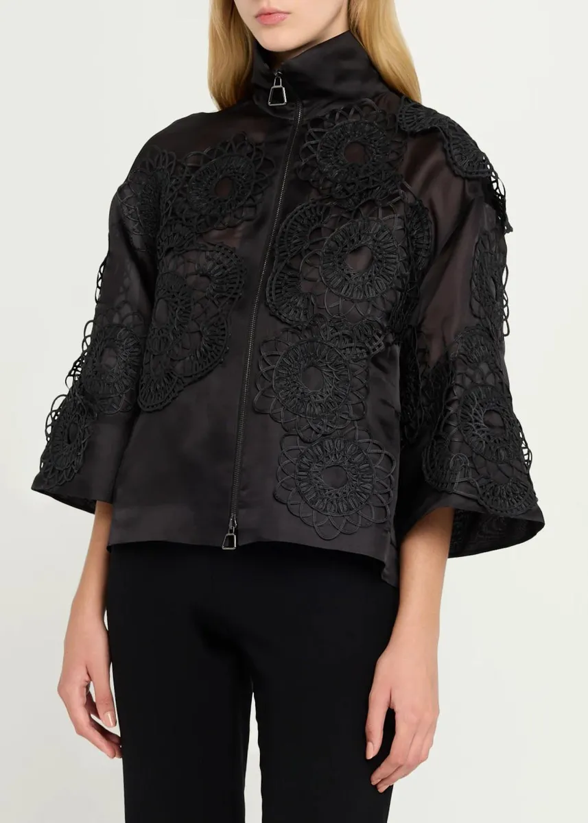 Akris Anemone Embroidered Silk Organza Zip Jacket | Thumbnail 4 Akris Anemone Embroidered Silk Organza Zip Jacket | Thumbnail 4