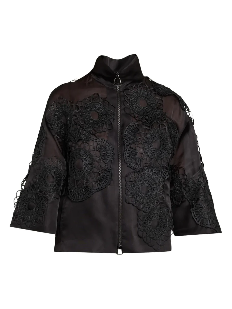 Akris Anemone Embroidered Silk Organza Zip Jacket