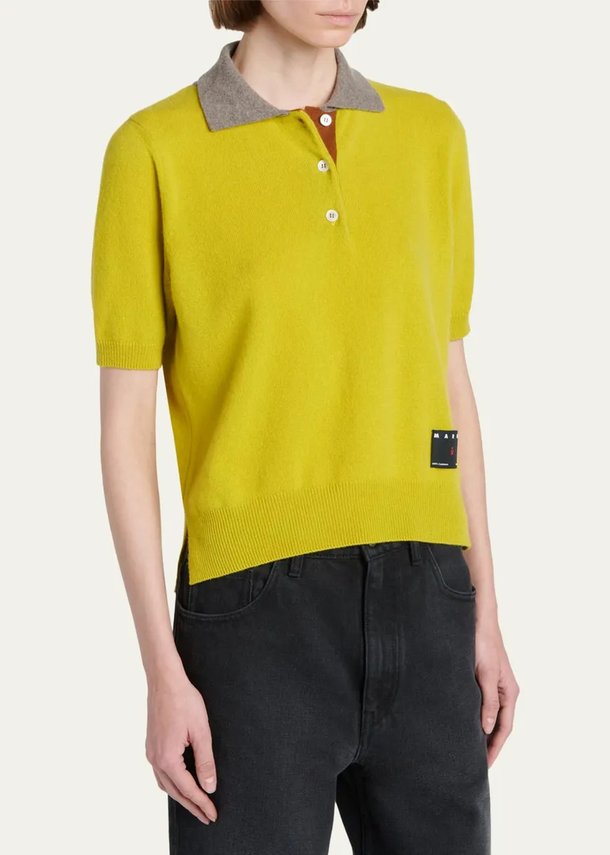 Marni Cashmere Short-Sleeve Polo Sweater | Thumbnail 4 Marni Cashmere Short-Sleeve Polo Sweater | Thumbnail 4