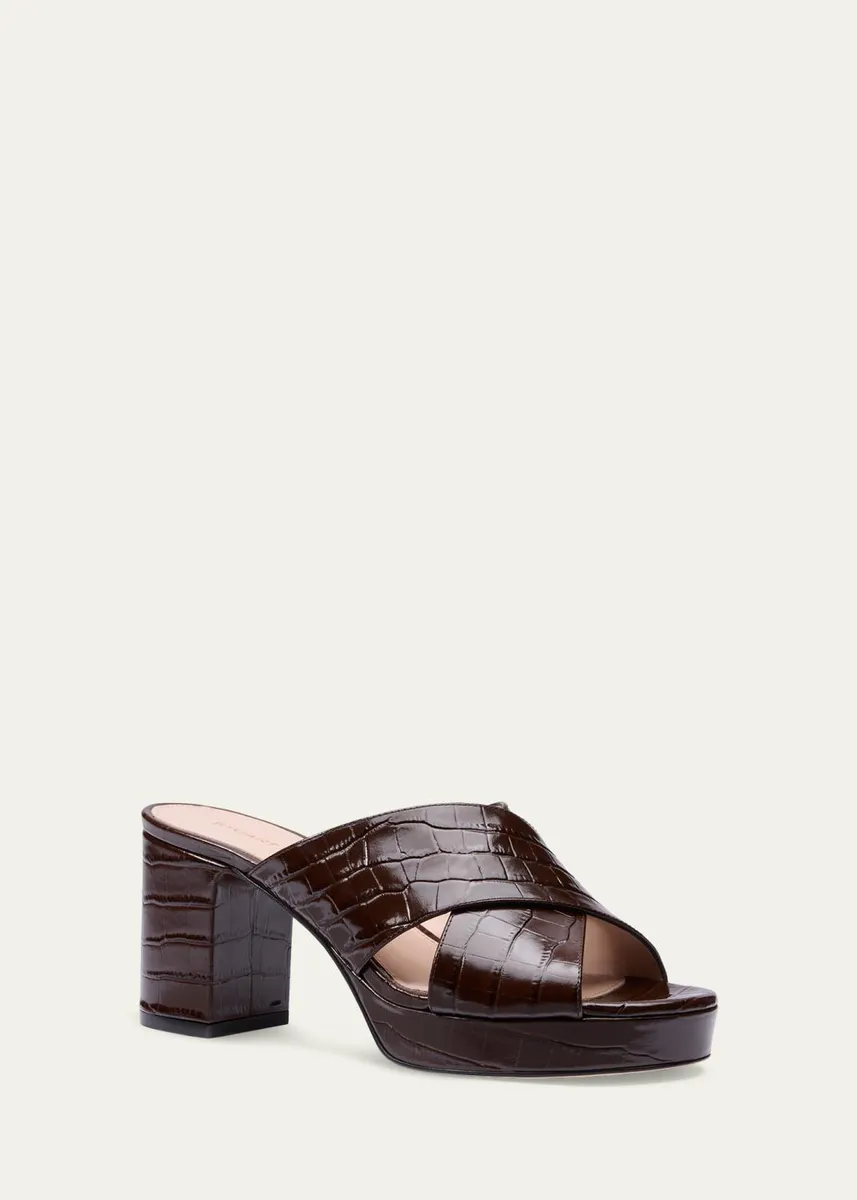 Stuart Weitzman 80mm Dayna Croc-Embossed Leather Platform Sandals | Thumbnail 2