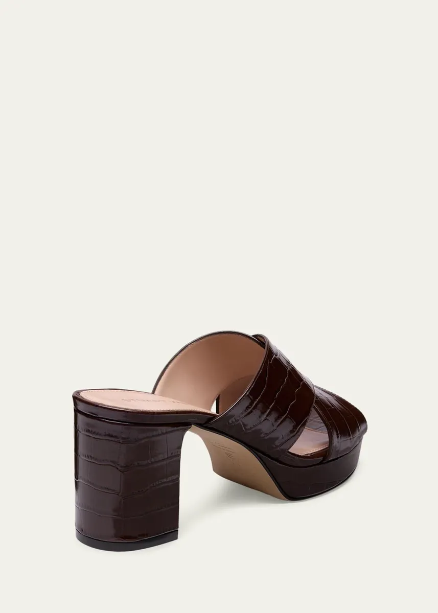 Stuart Weitzman 80mm Dayna Croc-Embossed Leather Platform Sandals | Thumbnail 3