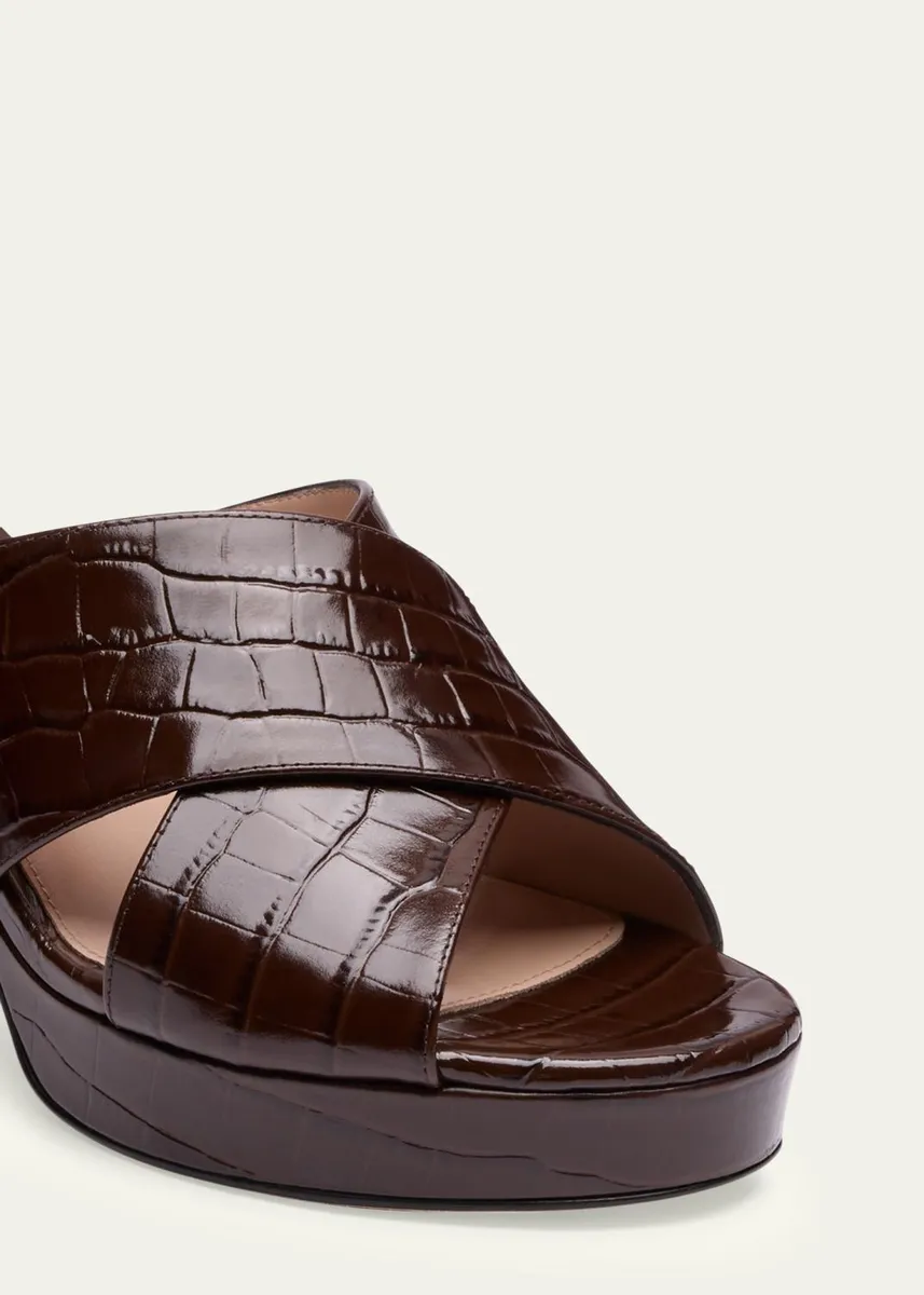 Stuart Weitzman 80mm Dayna Croc-Embossed Leather Platform Sandals | Thumbnail 4