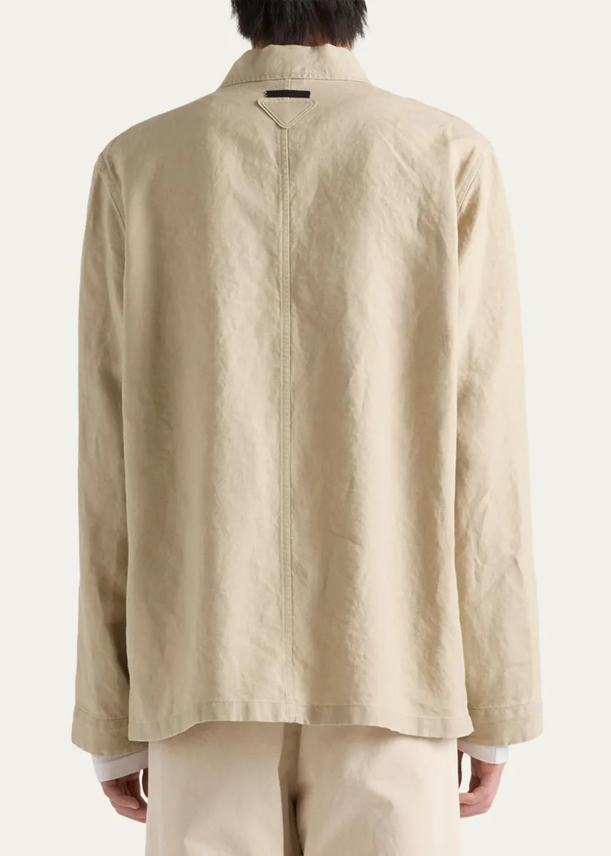 Prada Men's Washed Linen Safari Jacket | Thumbnail 3 Prada Men's Washed Linen Safari Jacket | Thumbnail 3